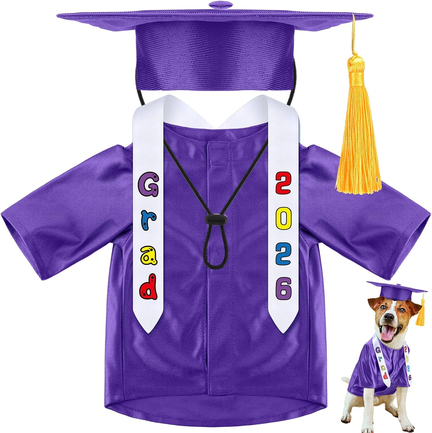 Chicingyou Small Dog Graduation Cap and Gown 2026 with Stole Washable Shirt and Hat Pet Graduation Gown Costume Outfit for Tiny Dog Little Cat Doll Clothes Holiday Halloween Costume Accessory(Purple)