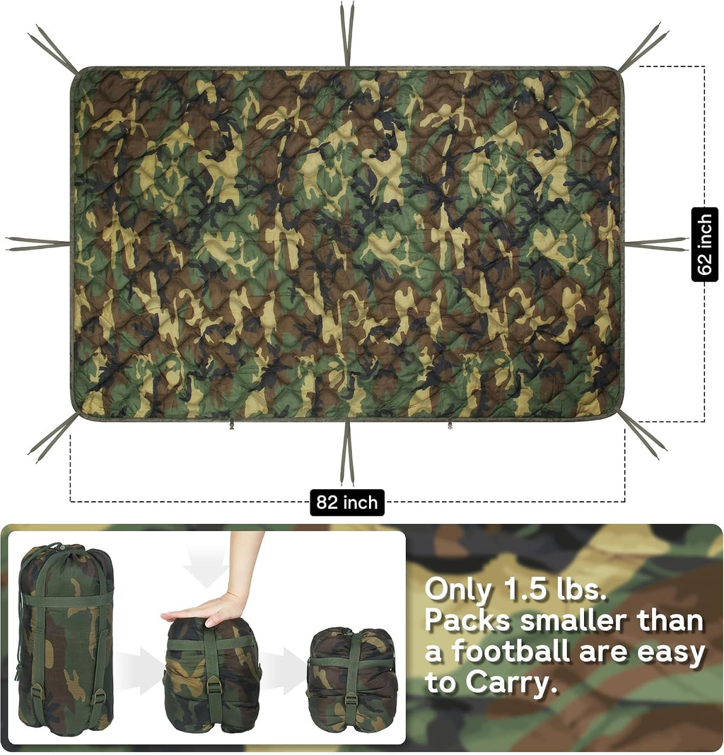 Mirzoyan Woobie Blanket, Military Poncho Liner Camo Insulated Camping Woobie Blanket for Outdoor Hiking Survival Hunting