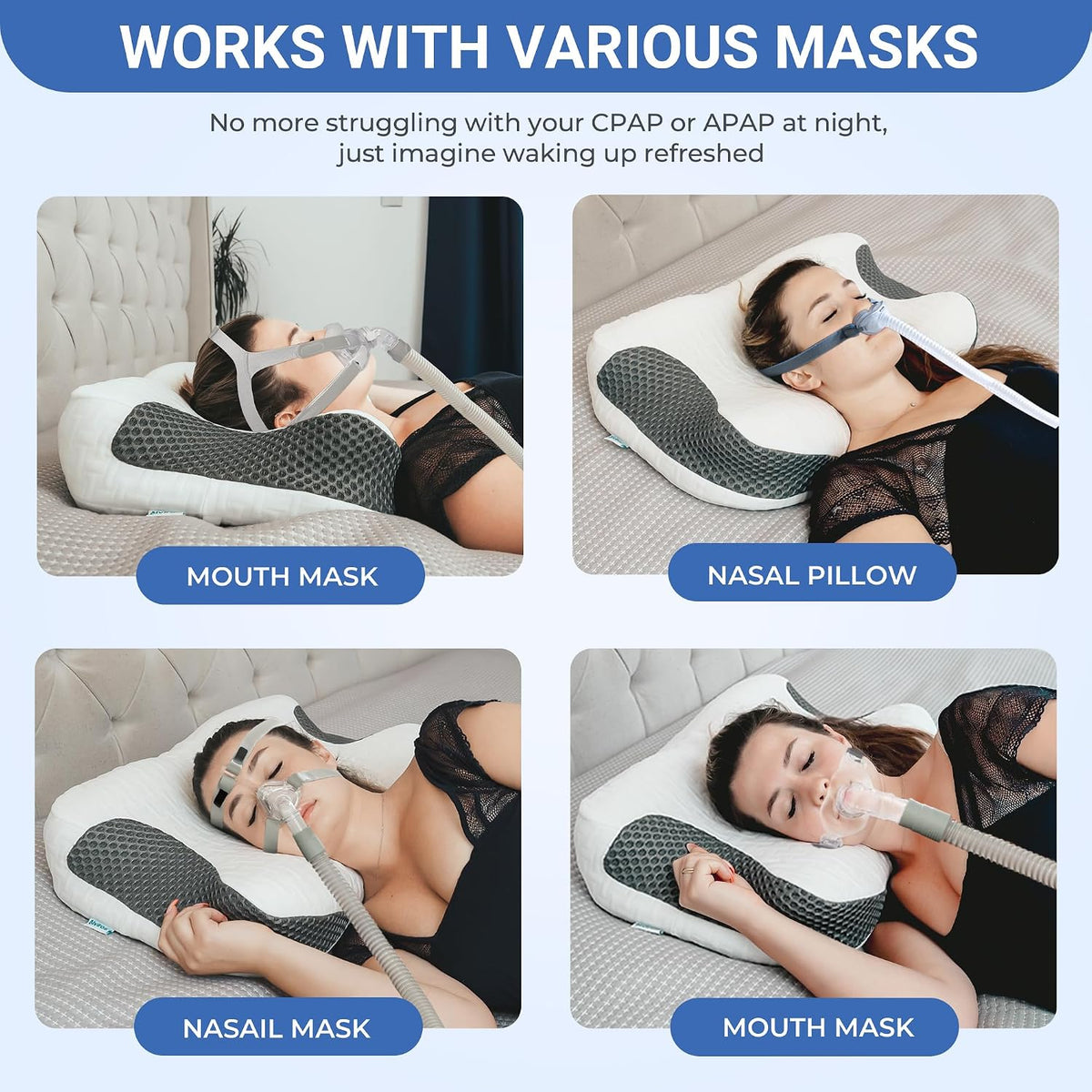 Elviros 2 Pack CPAP Pillow for Side Back and Stomach Sleepers