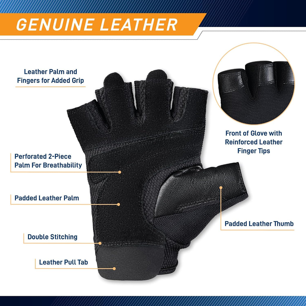 MARCY Apex Leather Padded Workout Gloves with Pull Tabs for Men & Women – Durable, Breathable & Adjustable for Weightlifting, Cycling, Gym & Training – Enhanced Grip & Palm Protection