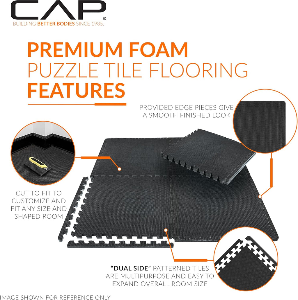 CAP 24-Inch EVA Interlocking Puzzle Mat, 1-Inch, Black T Pattern, 1-Pack