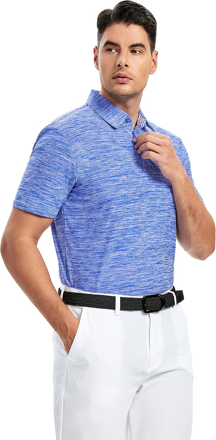 Damipow Golf Shirts for Men Dry Fit Short Sleeve Print Collared Polo Shirt