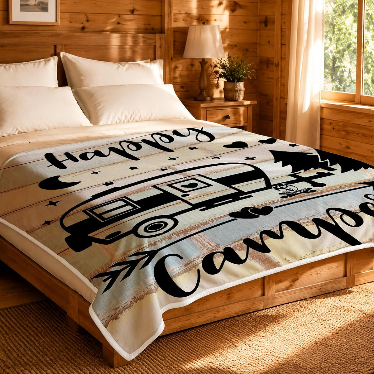 Camper Throw Blankets, Soft Warm Flannel Throws Cover for Couch, Chair, Sofa, Bed, Outdoor, Inside, Beach, Travel Decor