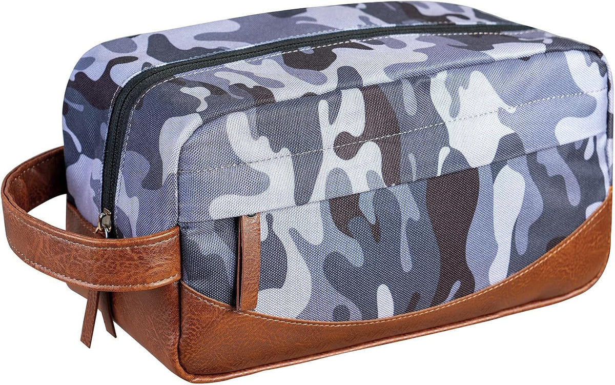 Travel Toiletry Bag for Men, Hanging Toiletry Organizer, Water Resistant Shaving Kit with Large Capacity for Travel Accessories (Camo-Gey, Medium)