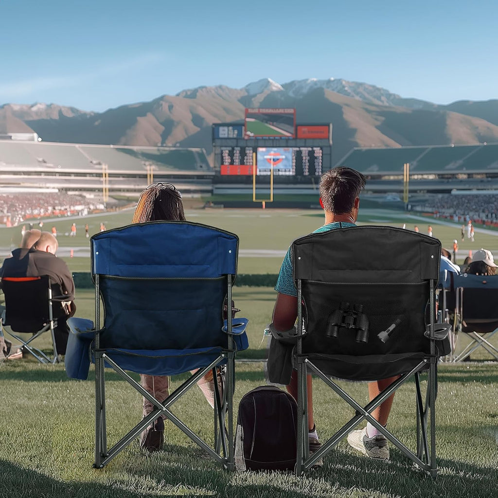 Overmont Oversized Folding Camping Chair - 450lbs Support with Padded Cushion Cooler Pockets - Heavy Duty Collapsible Chairs for Sports Garden Beach Fishing Blue