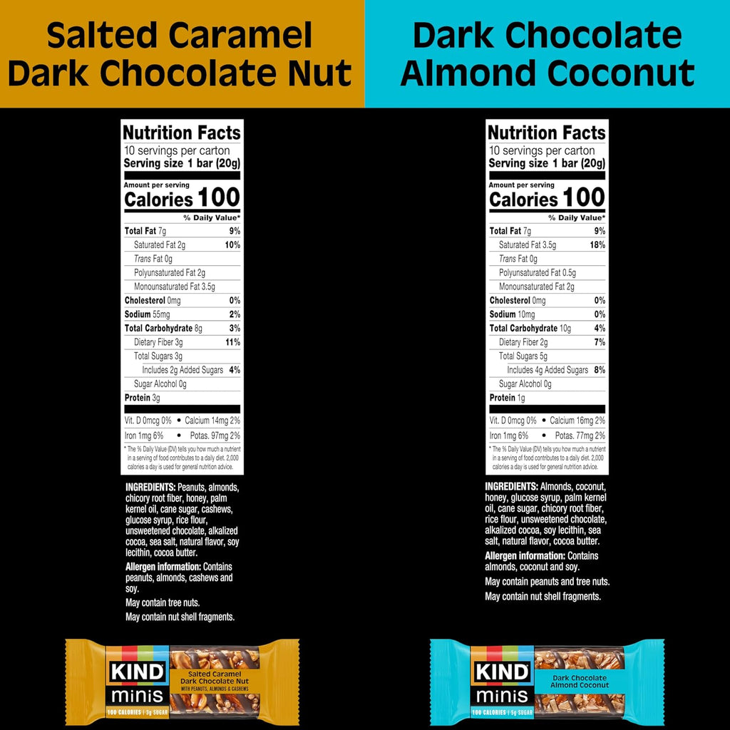 KIND Mini Snack Bars Variety Pack, Gluten Free, Low Sugar, Low Calorie Snacks, Dark Chocolate Nuts & Sea Salt, Caramel Almond & Sea Salt, Dark Chocolate Cherry Cashew, 80 Count