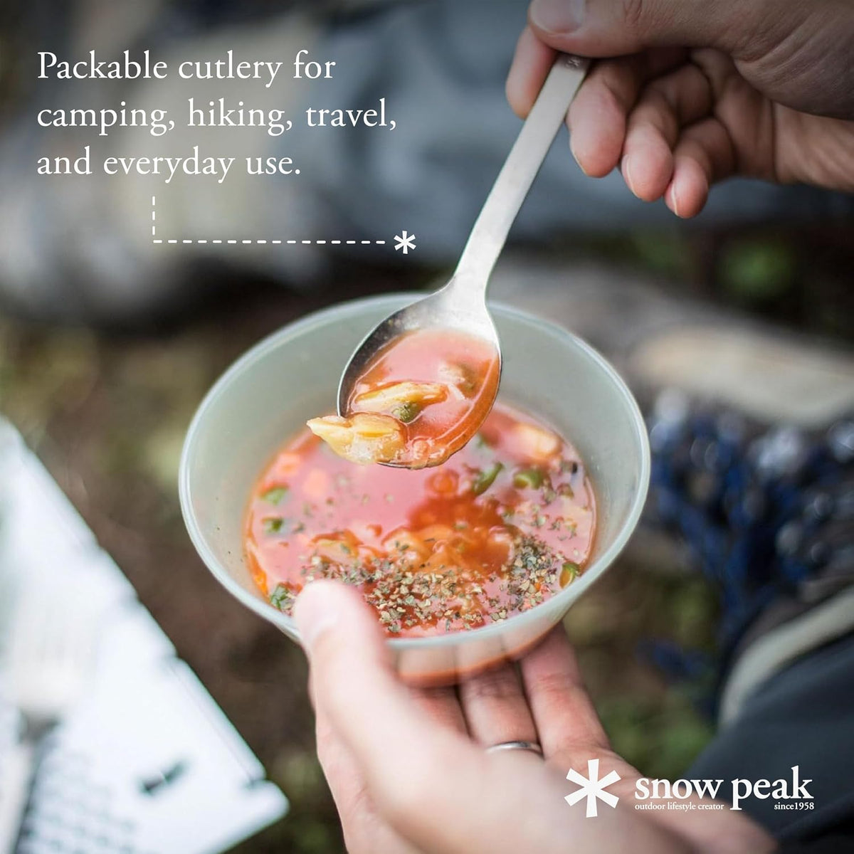 Snow Peak Titanium Fork & Spoon Set, Durable Utensils, Compact & Ultralight