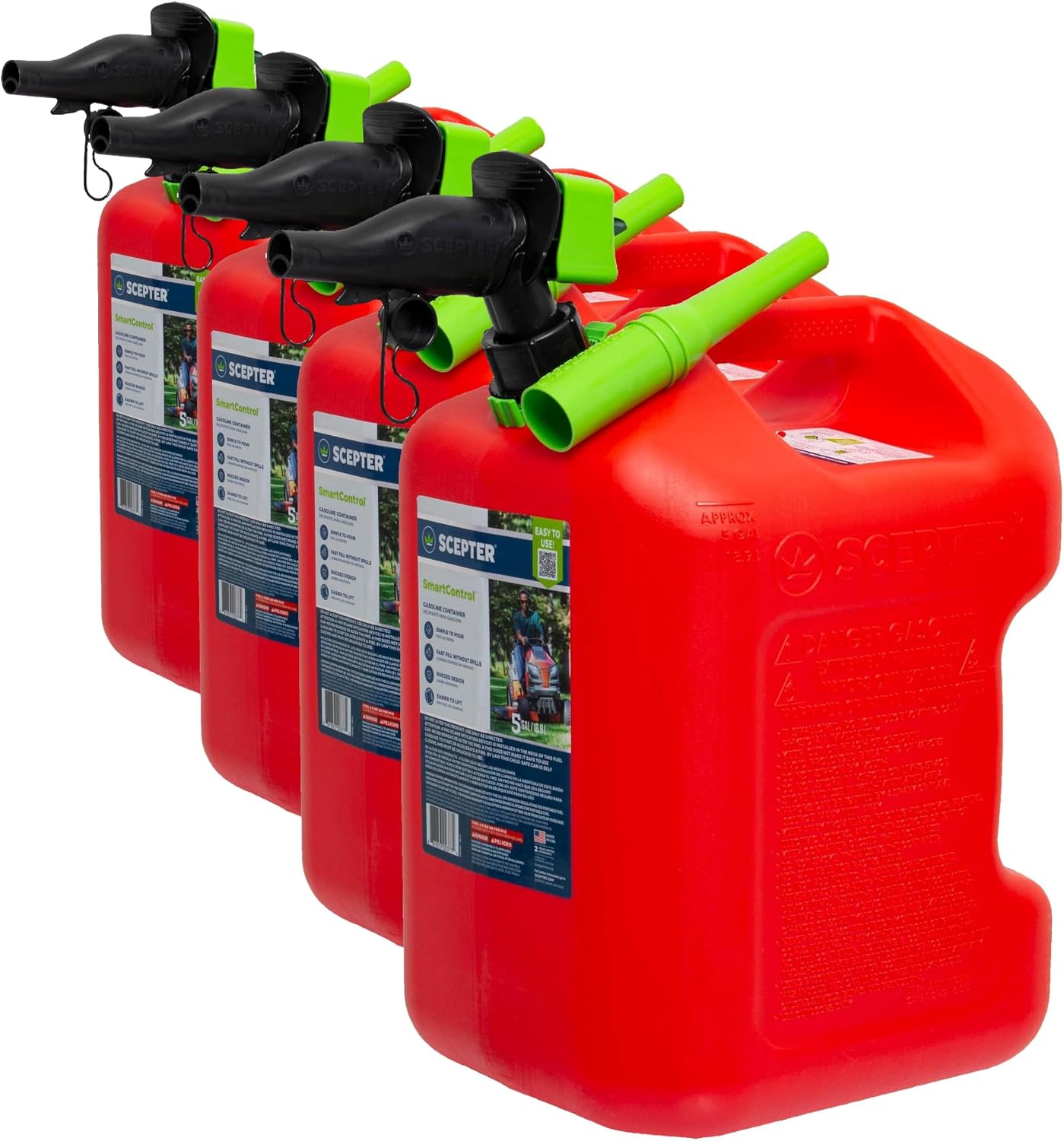 Scepter 5G Gas Can, Spill Proof SmartControl Spout, Spout Extender, 4-Pack