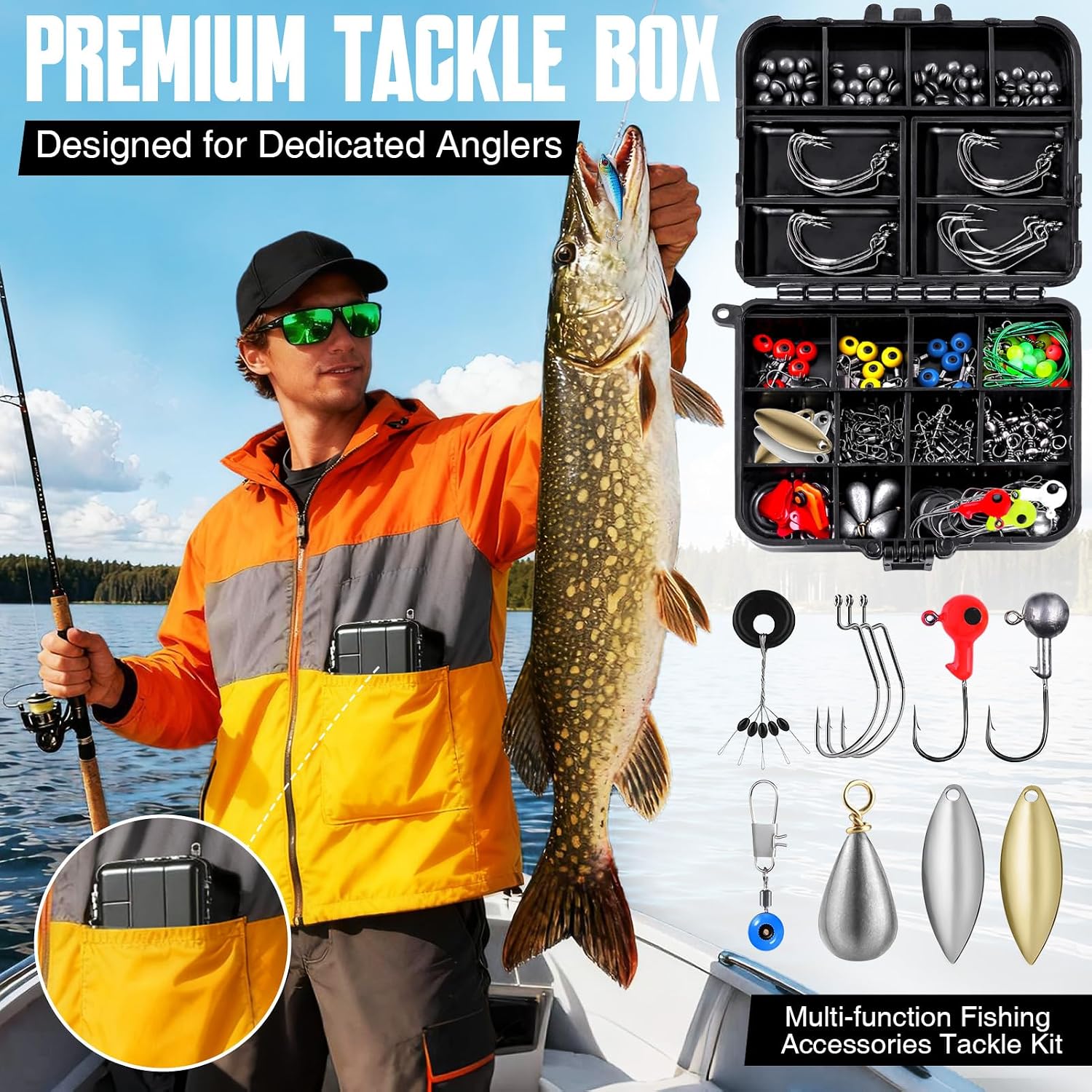 TOPFORT 187/343pcs Fishing Accessories Kit, Organized Fishing Tackle Box with Tackle Included, Fishing Hooks, Fishing Weights Sinkers, Fishing Gear and Equipment, Fishing Gift for Men
