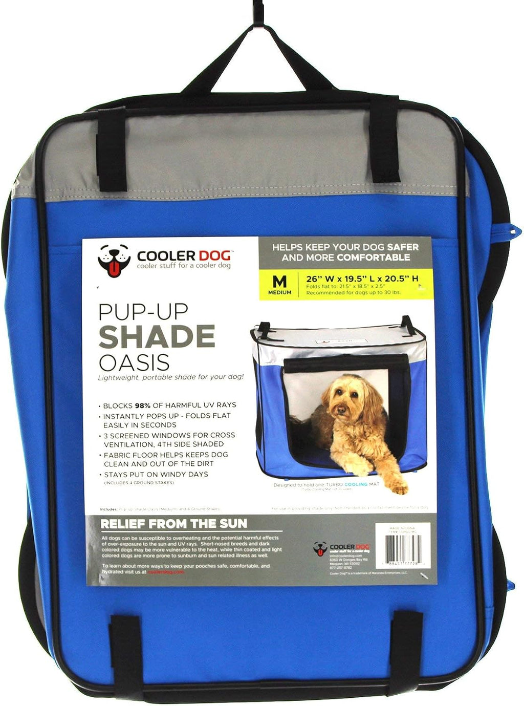 CoolerDog Pop Up Dog Shade Tent – Portable UV Sun Protection Shelter for Large Dogs, Outdoor Beach & Camping Sun Shade (Large)