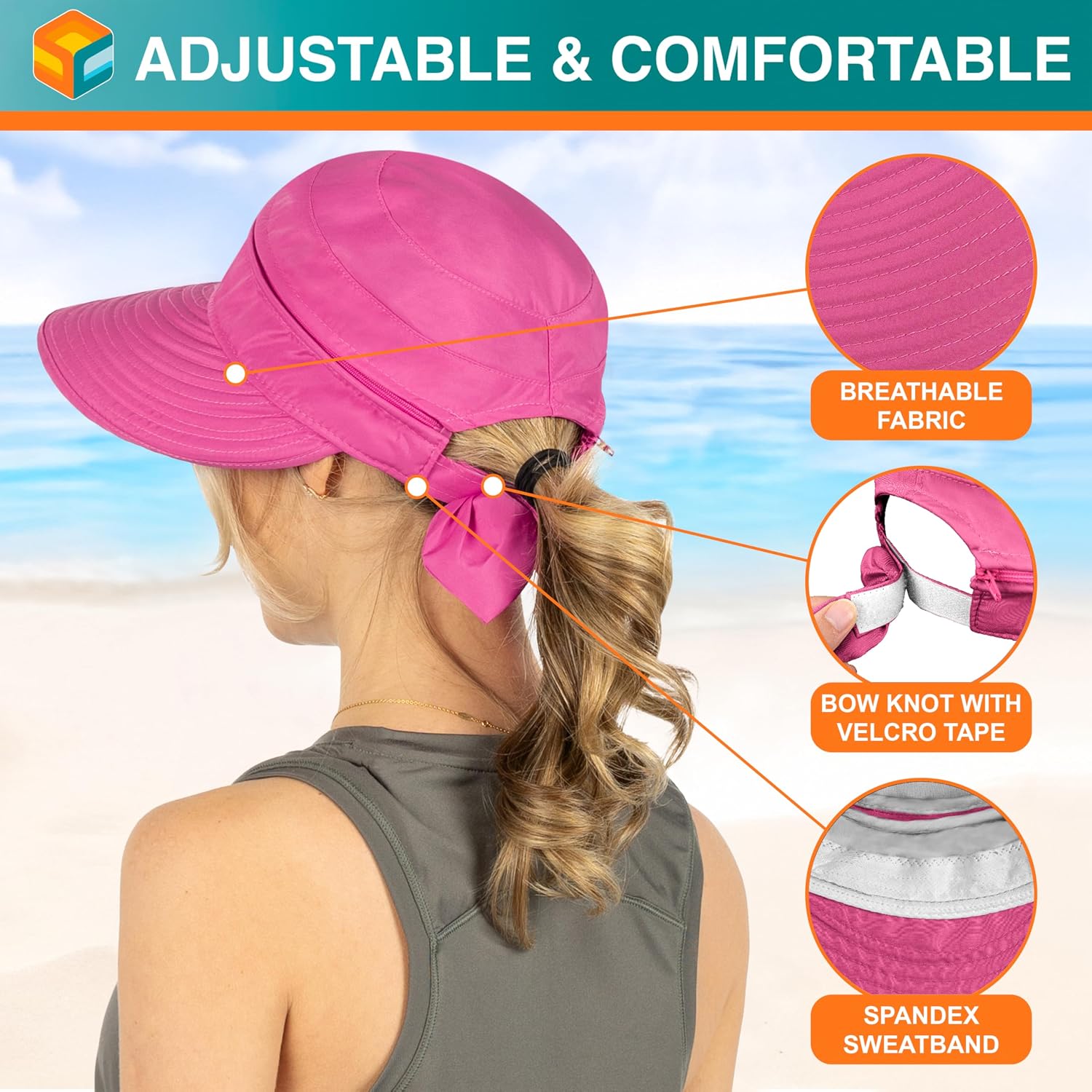 SUN CUBE Womens Sun Hat UV Protection Wide Brim Zip-Off Golf Visor