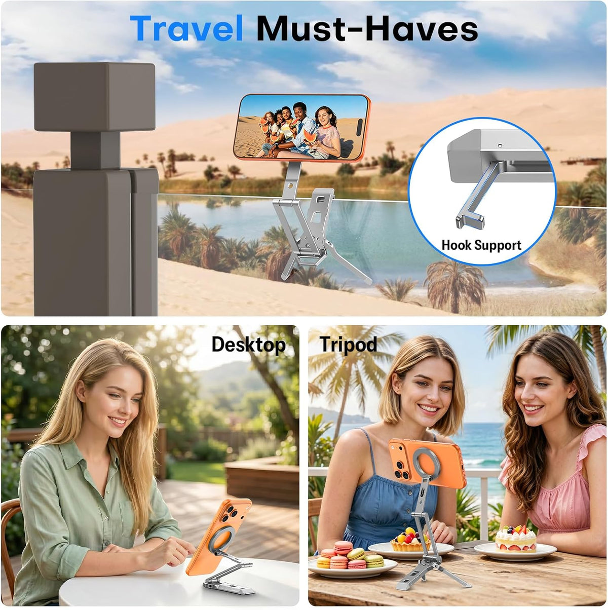 OMOTON TP06-E [3-Adjust] Sturdy Magnetic Phone Tripod for iPhone 17, Sliver