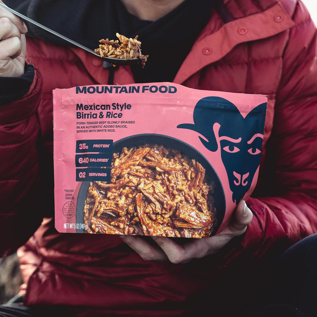 BIGHORN Mountain Food Mexican Style Birria and Rice - contains 4 packs | 8 servings | 140g Protein | 2,560 Calories - premium freeze dried meals for backpacking food - dehydrated camping food for backpacking meal - just add water - great taste
