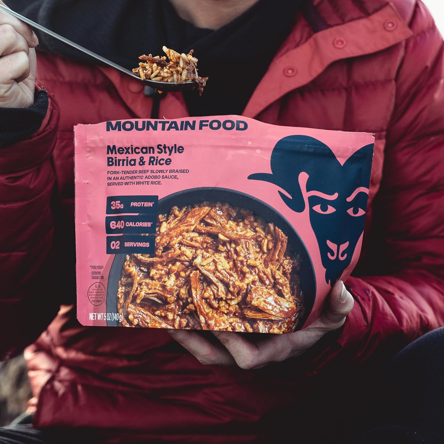 BIGHORN Mountain Food Mexican Style Birria and Rice - contains 4 packs | 8 servings | 140g Protein | 2,560 Calories - premium freeze dried meals for backpacking food - dehydrated camping food for backpacking meal - just add water - great taste
