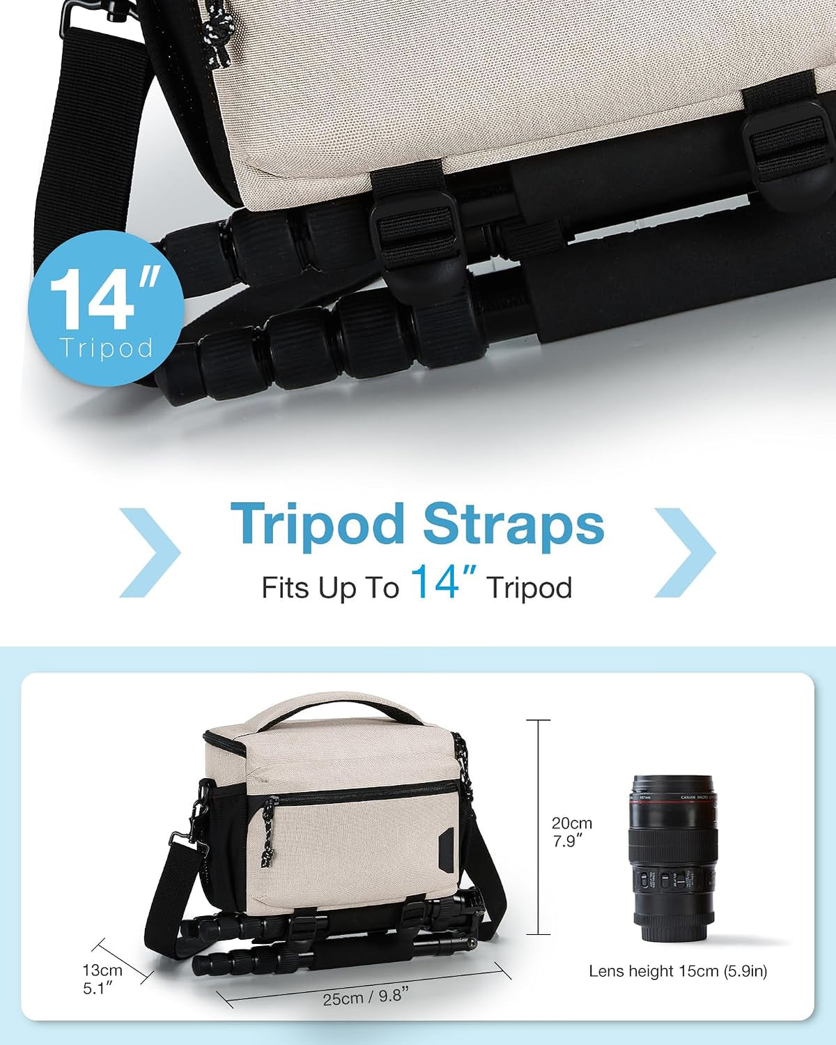 BAGSMART Camera Sling Bag with Tripod Holder & Rain Cover, Ivory White