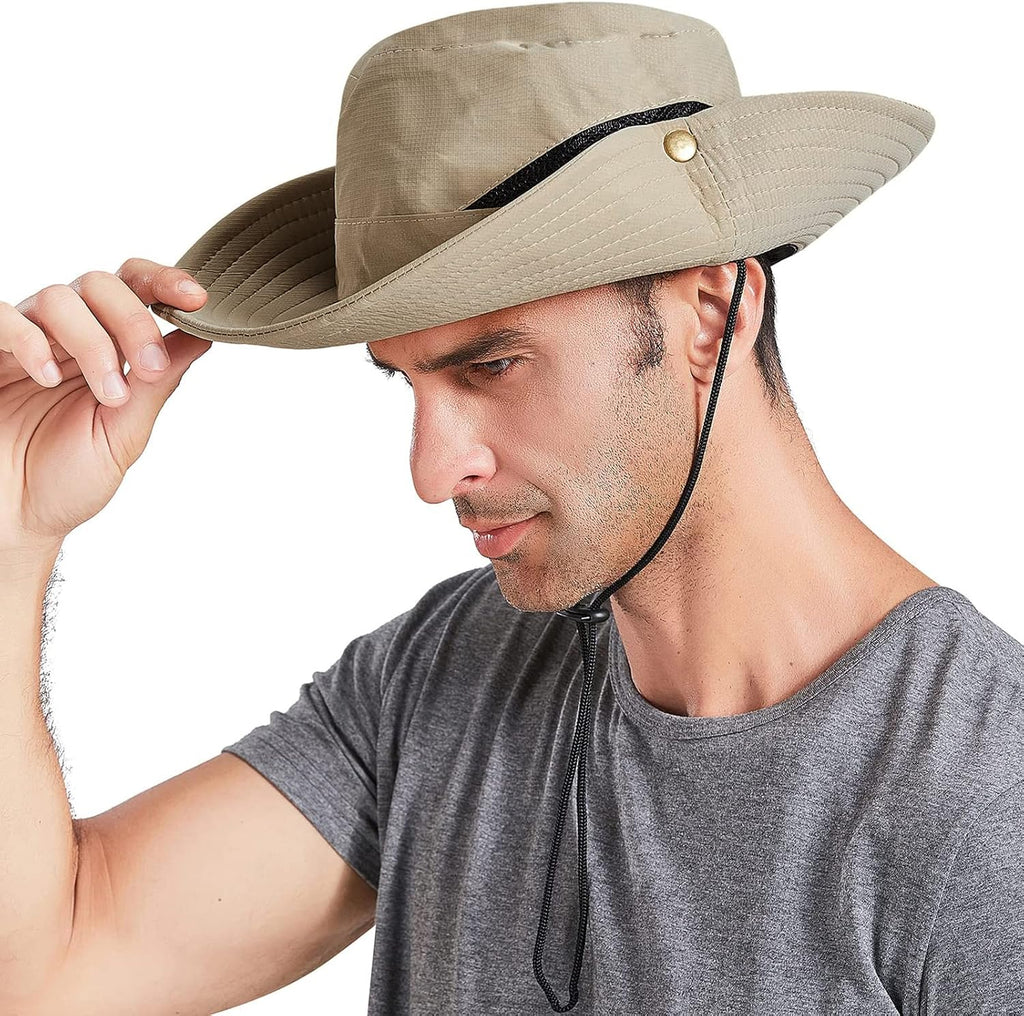 Sun Hats for Men Women UPF 50+ Wide Brim Bucket Hat Waterproof Packable Cowboy Hat for Fishing Beach Safari Gardening Golf