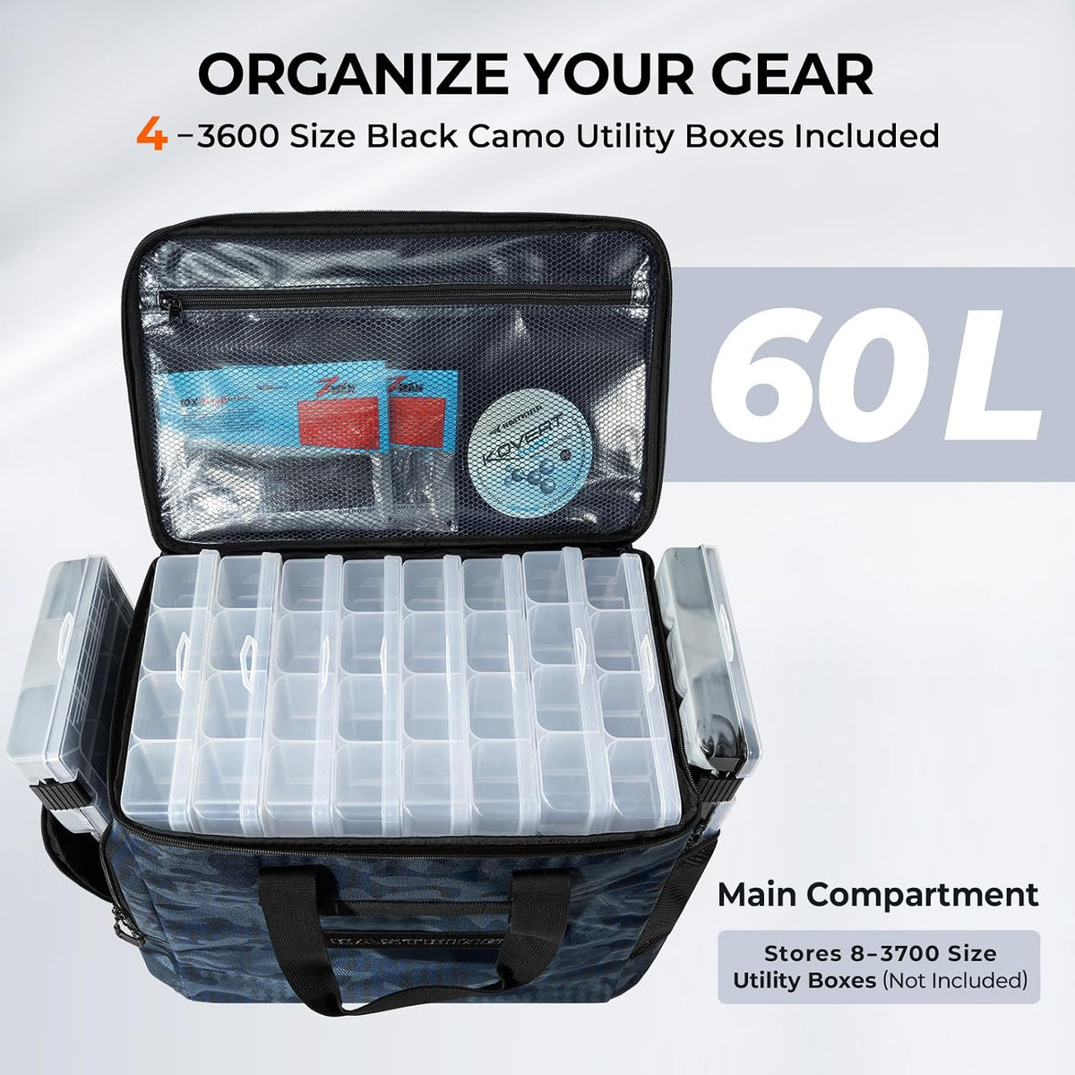 KastKing BaitSpace Tackle Bag with Removable Bait Binder, 4 Tackle Boxes