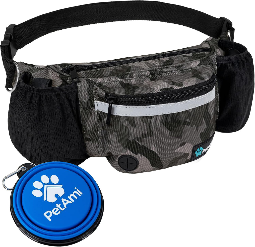 PetAmi Dog Fanny Pack, Treat Pouch for Dog Walking Training, Camo Black