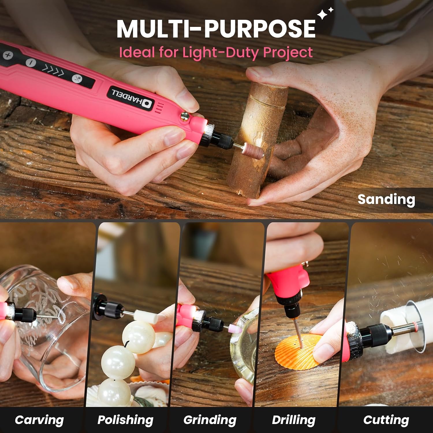 HARDELL Mini Cordless Rotary Tool, 4V 129pcs Rechargeable Rotary Tool Kit