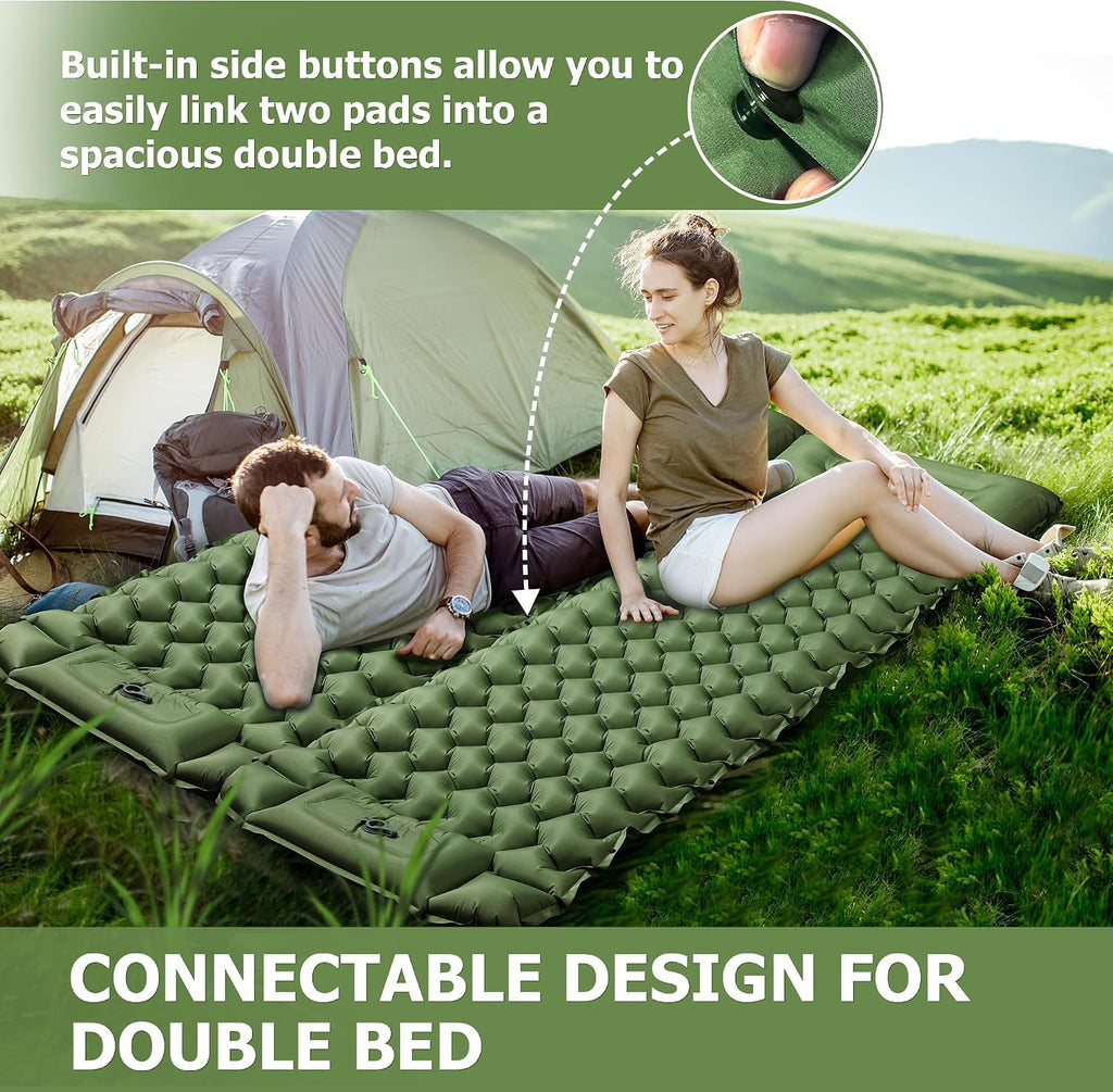 Toncoke Sleeping Pad, Extra Thick & Ultralight Inflatable Sleeping Pad with Pillow, 30s Foot Pump, 3.54” Camping Mat for Comfort, Durable for Camping, Hiking, Backpacking