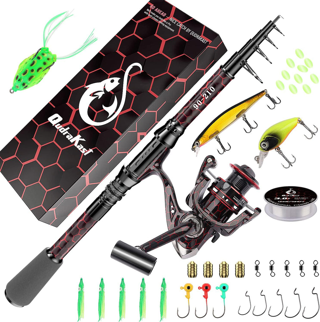 QudraKast Fishing Rod and Reel Combos, Carbon Fiber Telescopic Fishing Pole