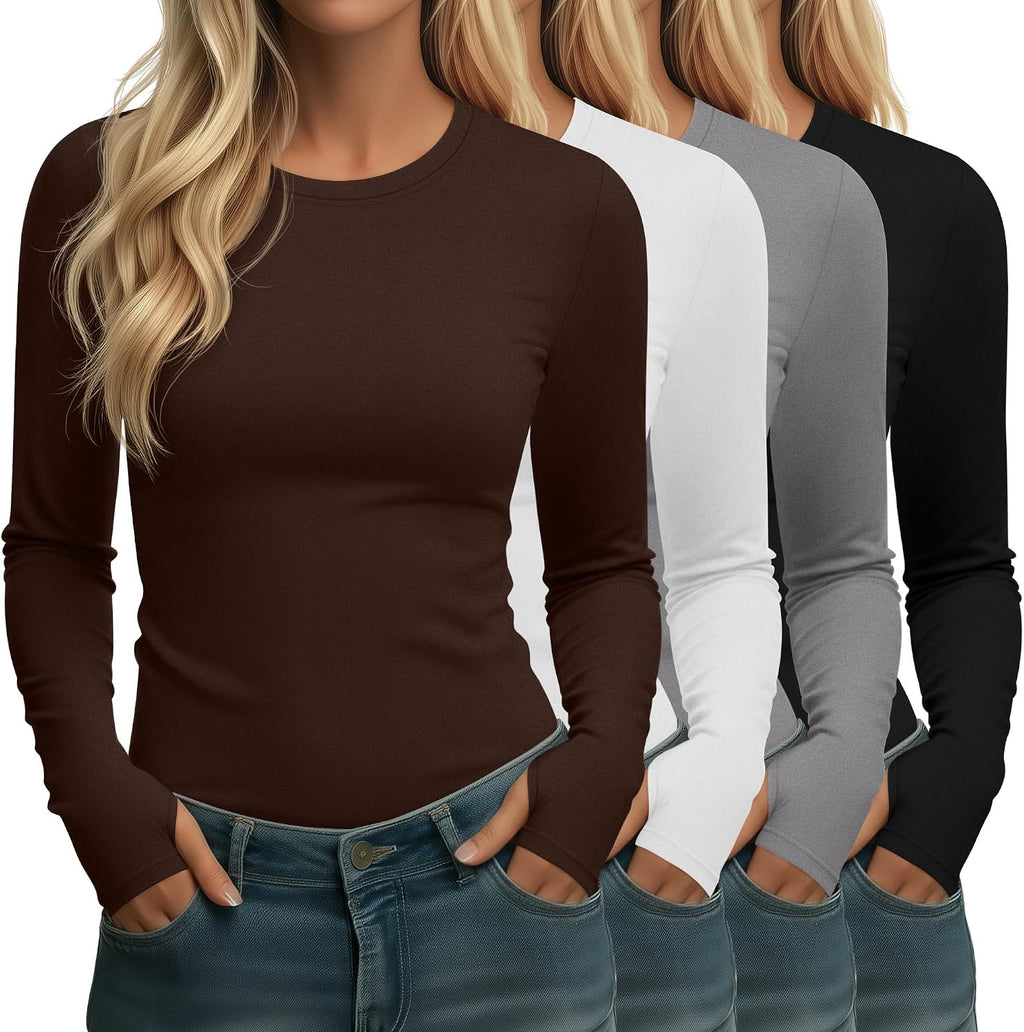 Neer 4 Pack Women's Thermal Fleece Lined Shirts Warm Base Layer