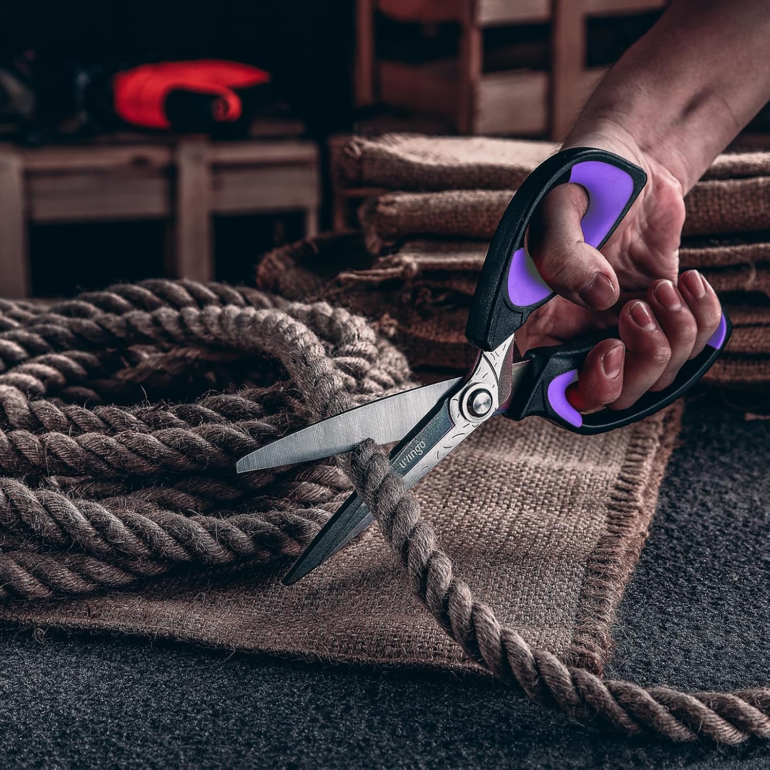 LIVINGO 10" Heavy Duty Multipurpose Shears for Shop & Garden (Black/Purple)