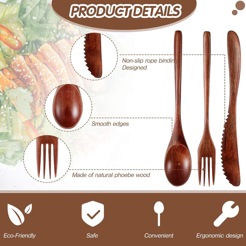 Geiserailie 24 Pcs Wooden Utensils for Eating Wooden Spoon Fork Knife Set