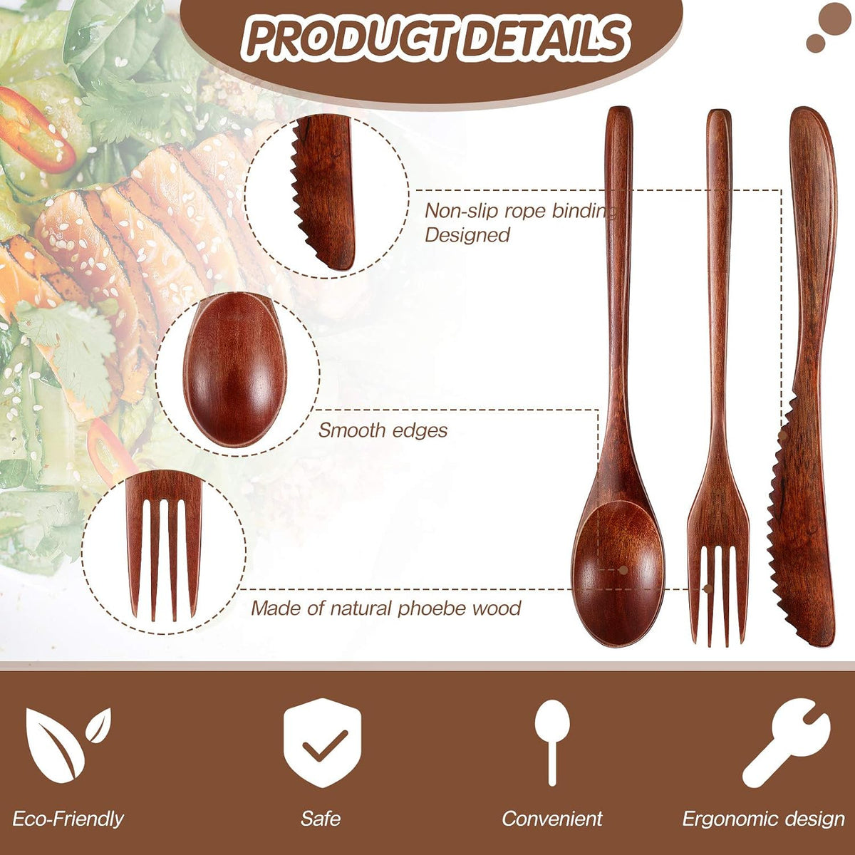 Geiserailie 24 Pcs Wooden Utensils for Eating Wooden Spoon Fork Knife Set