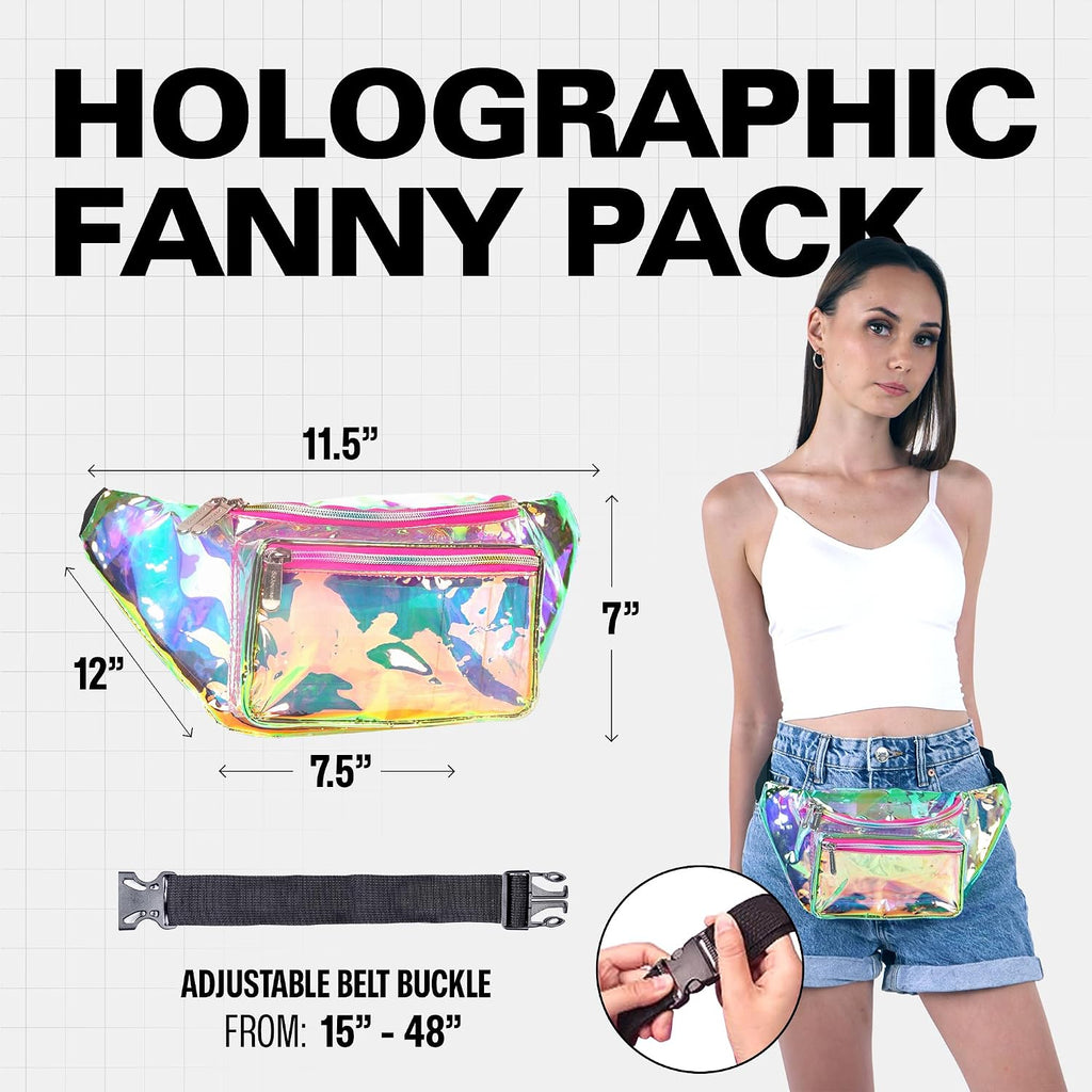 SoJourner Waterproof Holographic Fanny Pack, Pink & Gold Transparent
