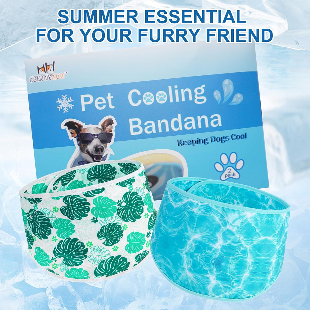 BEAUTYZOO Dog Cooling Bandana for Medium Large Dogs, 2 Pack Instant Cooling Bandanas Breathable Cooling Ice Towel Neck Wraps, Pet Scarf Keep Dogs Cool in Hot Summer,Leaf L