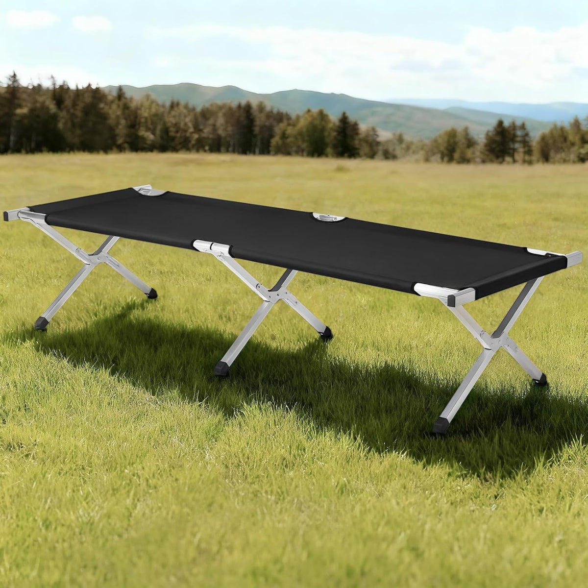 ComMax Portable Folding Camping Cot for Adults,Camp Bed,Lightweight Camping Bed with Carry Bag, Perfect for Hiking, Camping Trips & Indoor Use (Black)