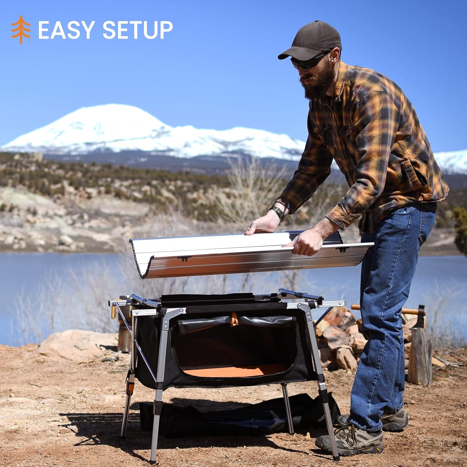HEYTRIP Adjustable Height Folding Camping Table with Storage