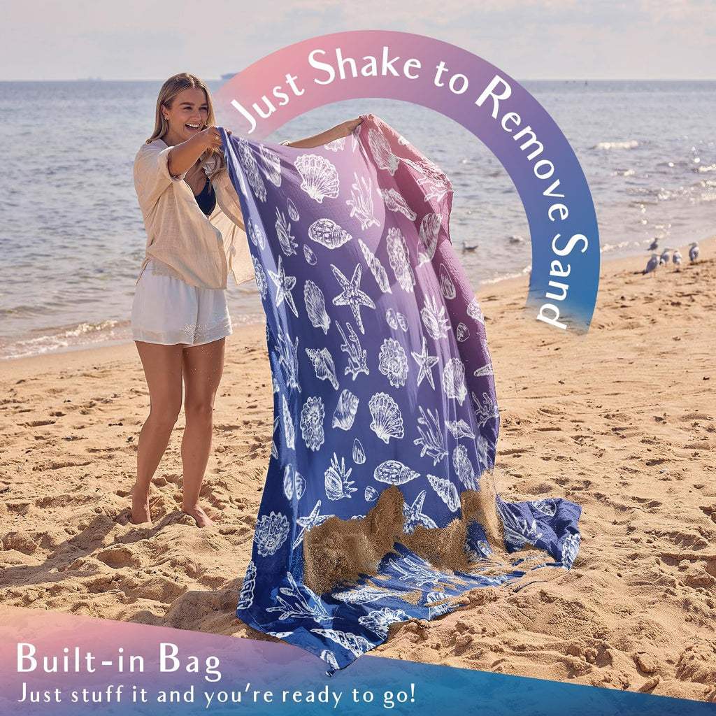 WEKAPO Beach Blanket Waterproof Sandproof Oversized, Extra Large Beach Mat Sand Free, Lightweight & Compact Sand Free Mat with 5 Stakes & 4 Corner Pockets