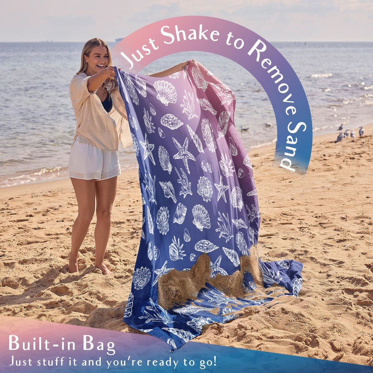 WEKAPO Beach Blanket Waterproof Sandproof Oversized, Extra Large Beach Mat Sand Free, Lightweight & Compact Sand Free Mat with 5 Stakes & 4 Corner Pockets