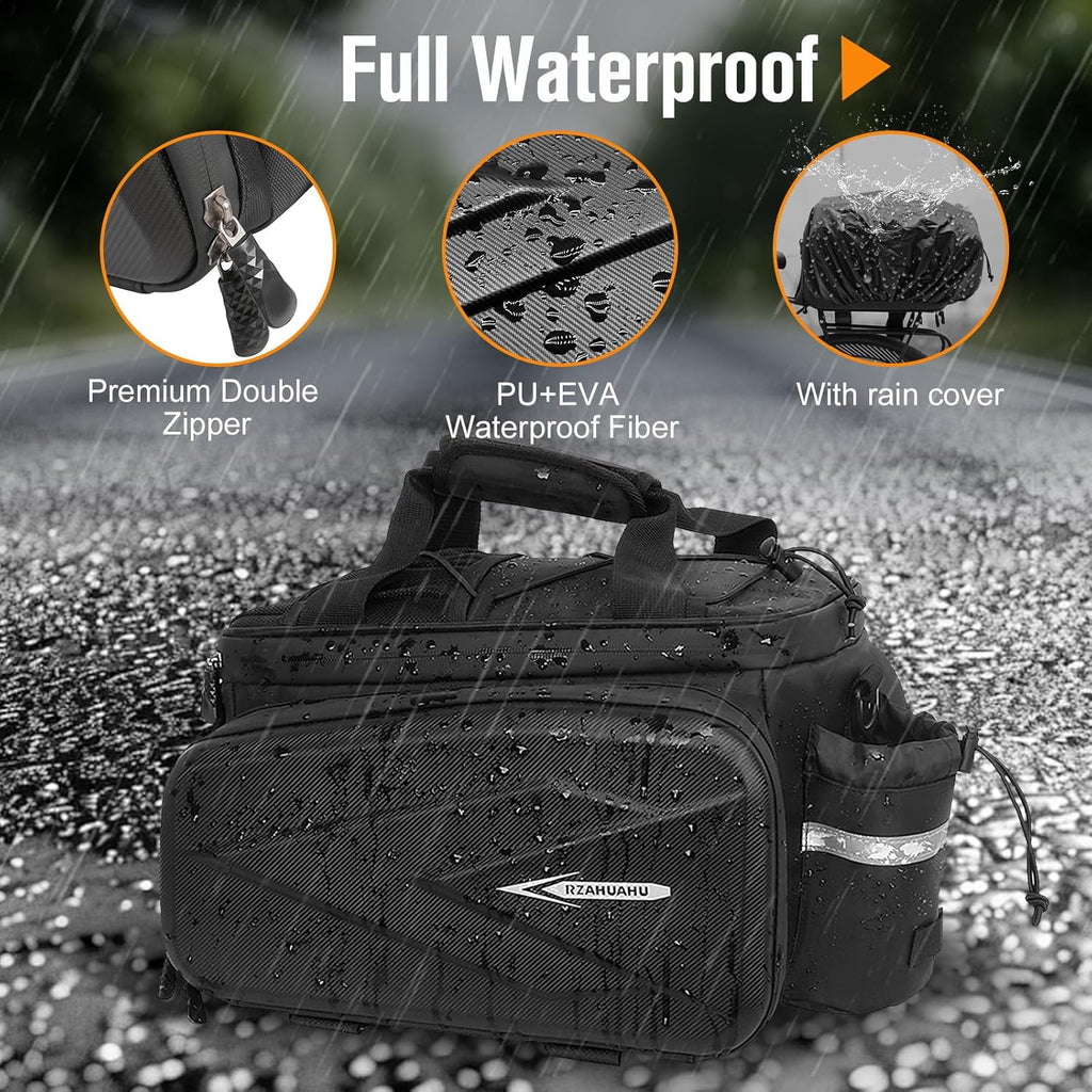 Bike Rack Bag, 20L EVA Hard Shell Insulated Cooler Bag, 3 in 1 Waterproof Expandable Bike Panniers Tin foil Insulation Bike Bag With Rain Cover for Commute Shopping Cycling Trip