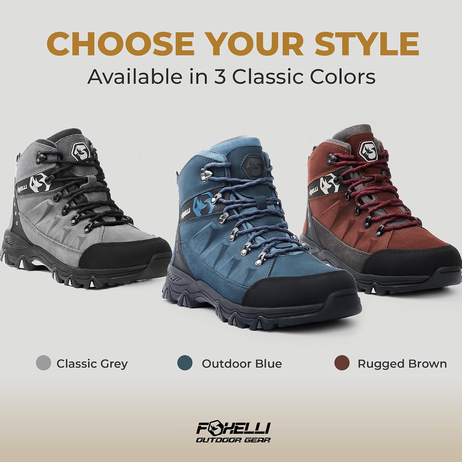 Foxelli Men’s Hiking Boots – Waterproof Breathable & Lightweight Suede Leather Hiking Boots for Men