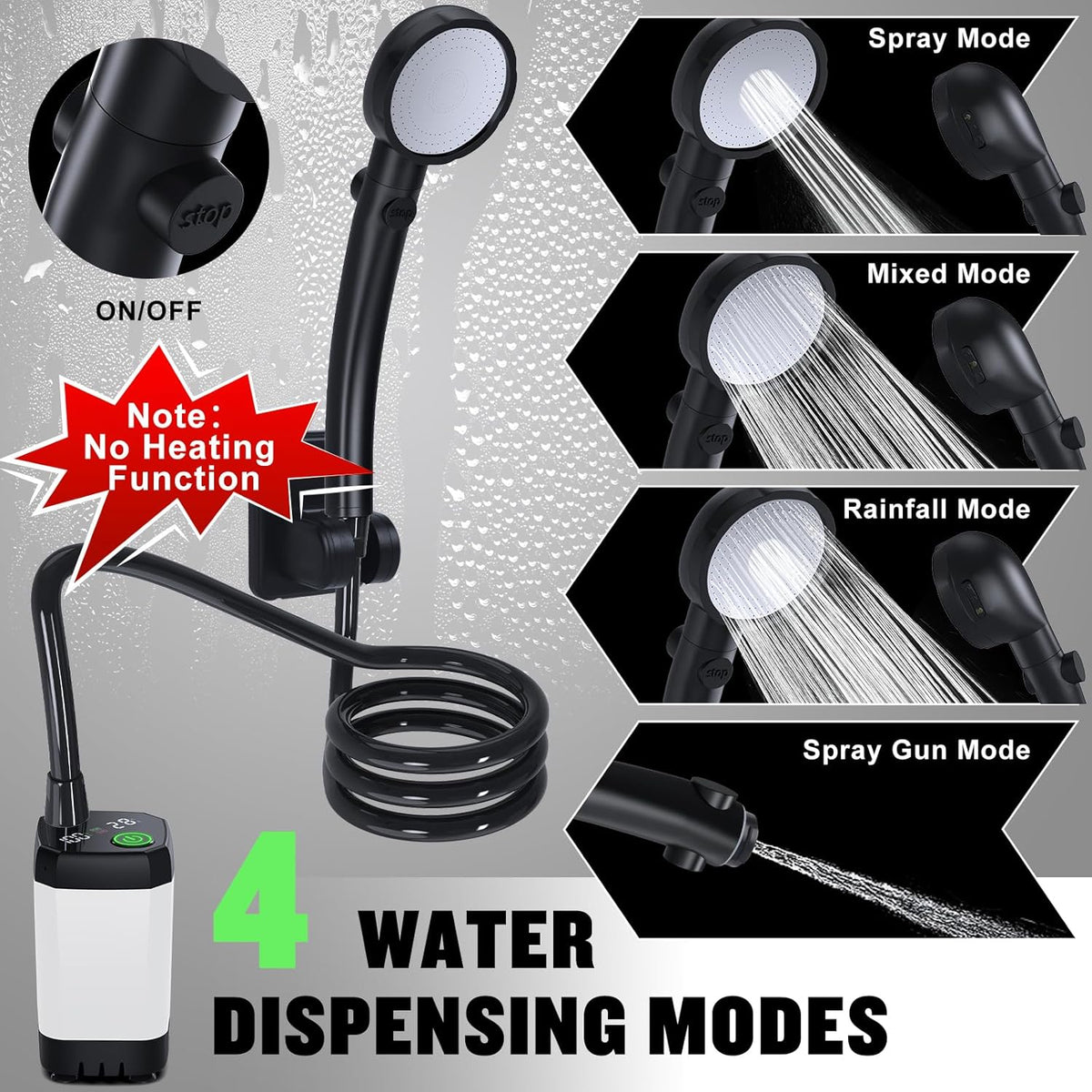 Spopal Portable Shower for Camping, [Long-Lasting] 6000mAh Rechargeable