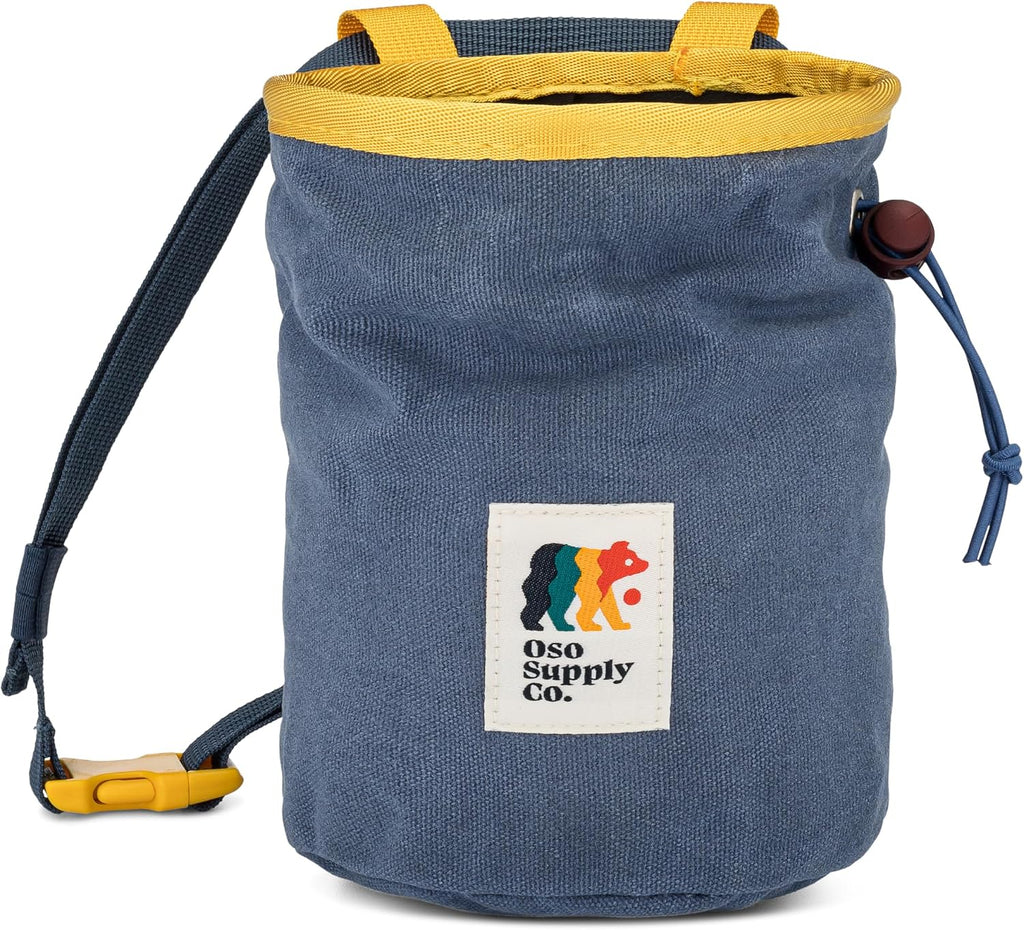 Oso Supply Co - Waxed Canvas Chalk Bag - Zipper Pocket & Mesh Pouch for Bouldering, Rock Climbing, Gym, Weightlifting – Water-Resistant, Adjustable Belt, Wide Opening