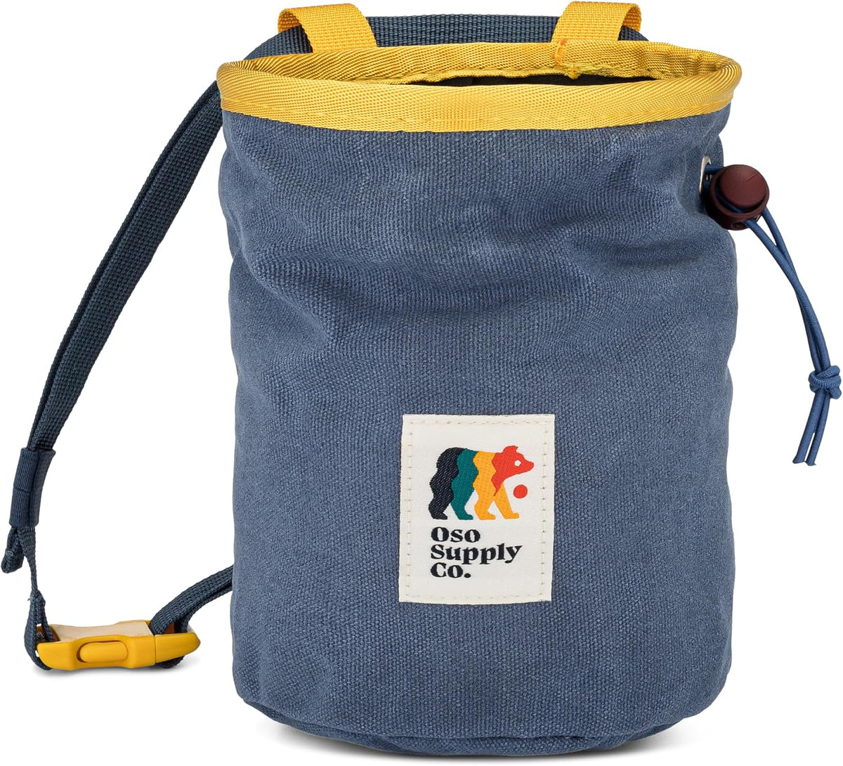 Oso Supply Co - Waxed Canvas Chalk Bag - Zipper Pocket & Mesh Pouch for Bouldering, Rock Climbing, Gym, Weightlifting – Water-Resistant, Adjustable Belt, Wide Opening