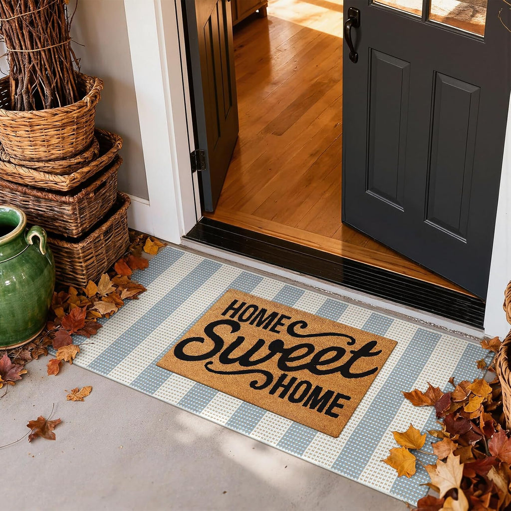 Boho Striped Fall Outdoor Front Door Mat 2'x4.3' Blue and Cream Rug