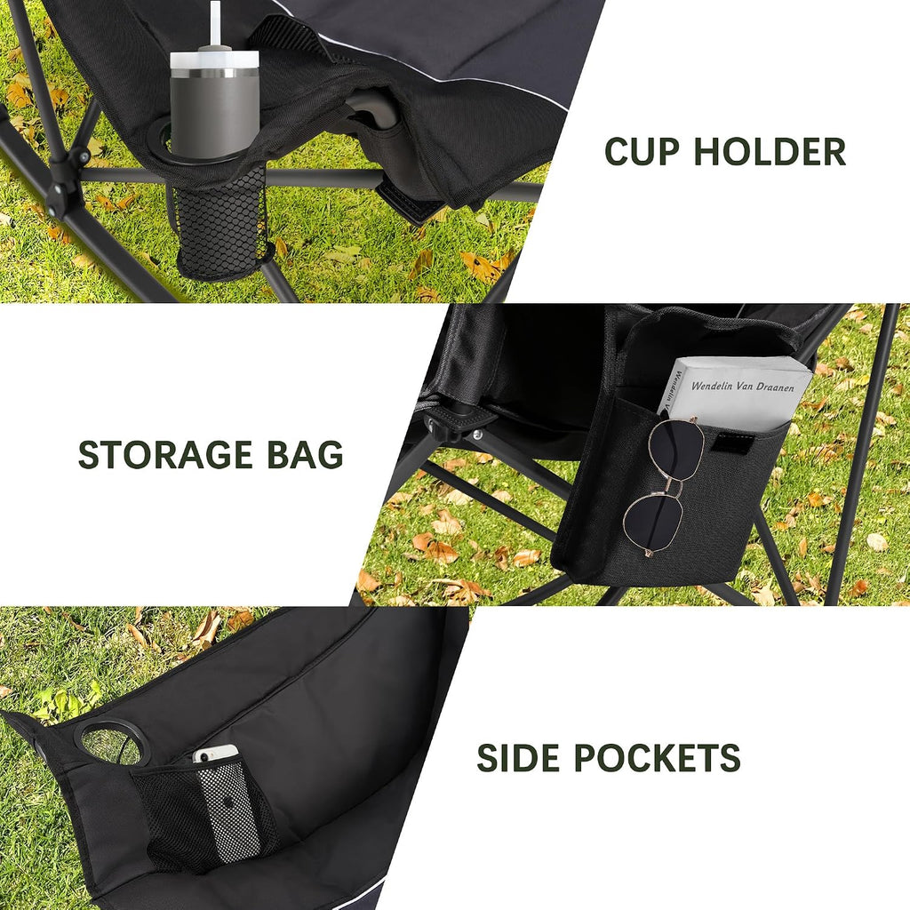 Unisakey Oversize Foldable Rocking Camping Chair300lbs Capacity,Deep Gray