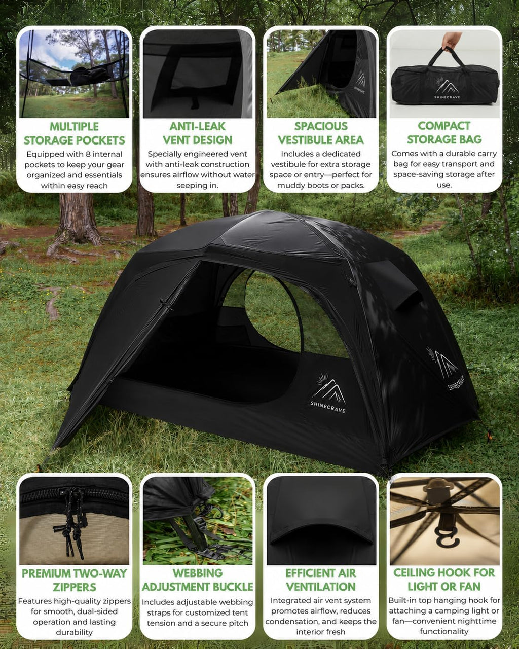 Camping Tent 2 Person, Backpacking Tent, 20D Nylon/Taffeta PU3000mm