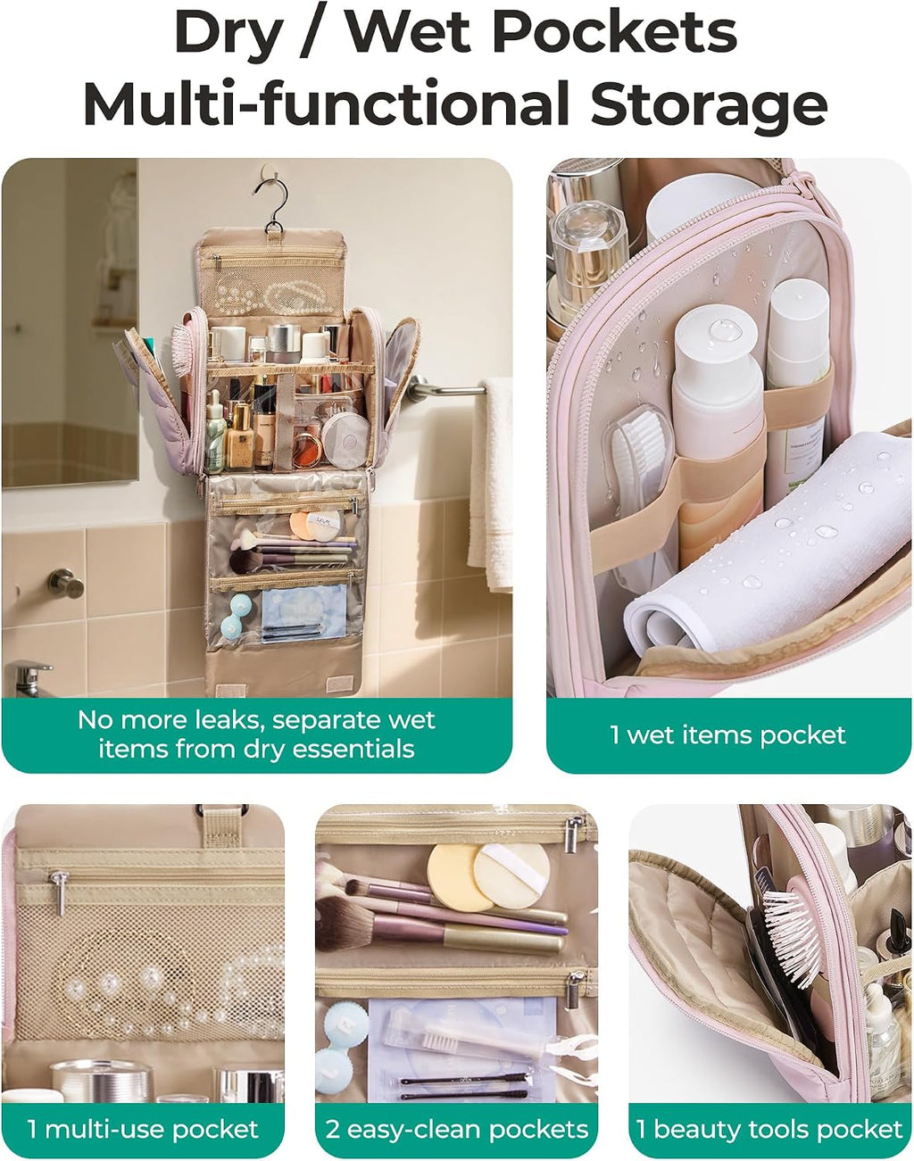 BAGSMART Makeup Bag Toiletry Bag, Cosmetic Bag for Travel,Medium, Nude Pink