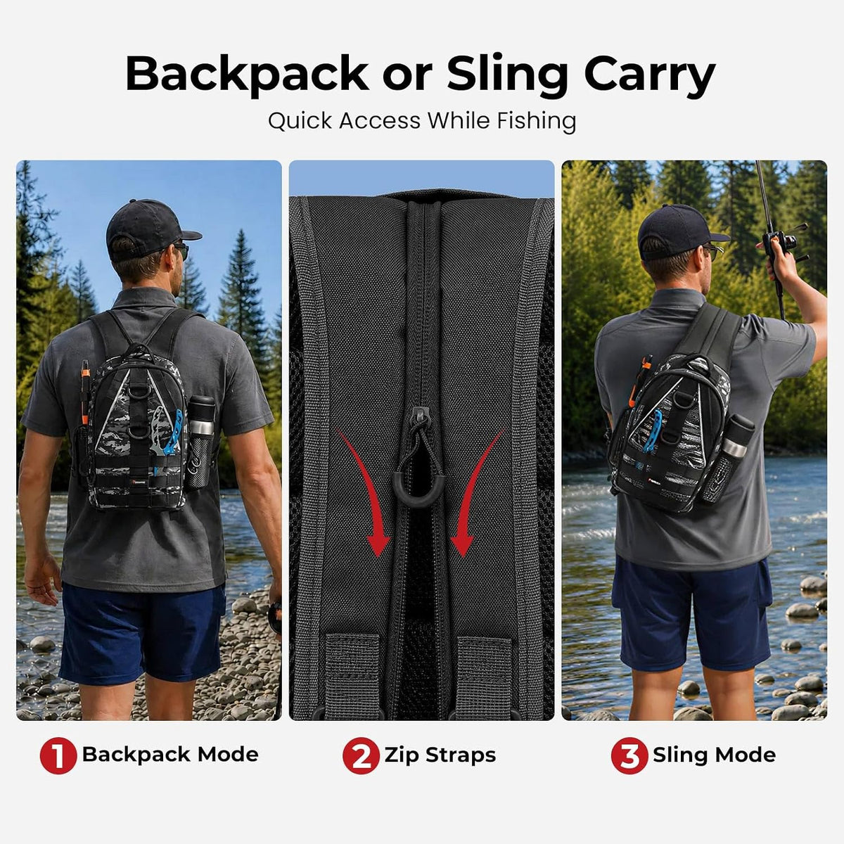 Piscifun Fishing Backpack, Rod Holders, Lightweight Sling Bag, Black Camo