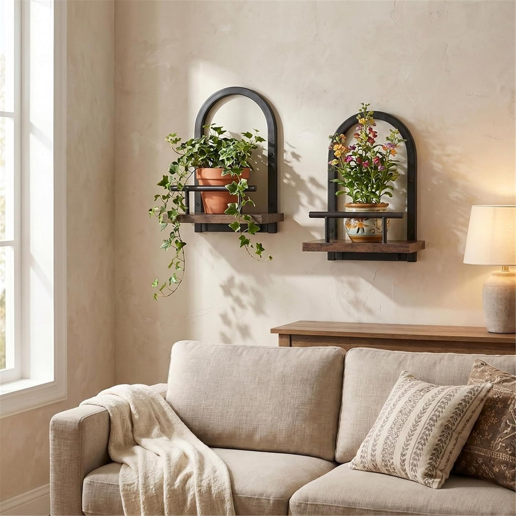 Amaoot Floating Shelves Set for 2, Wall Plant Holder Shelf, Wall Planters