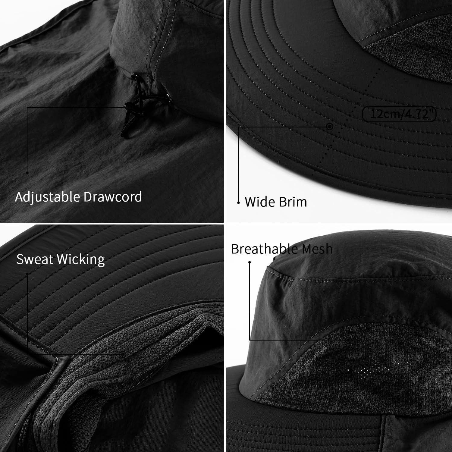 Home Prefer Outdoor UPF50+ Sun Hat Wide Brim Mesh Fishing Hat with Neck Flap