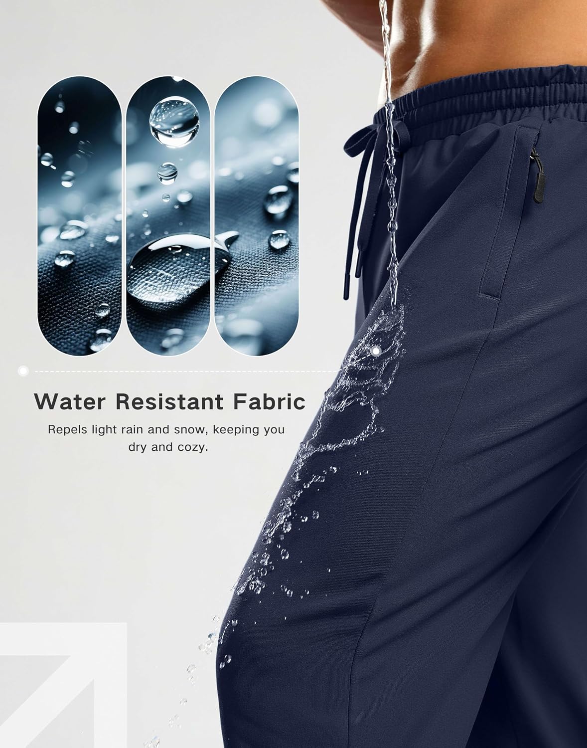 G Gradual Men's Fleece Lined Pants with 3 Zipper Pockets Water Resistant Winter Warm Hiking Pants Athletic Sweatpants for Men