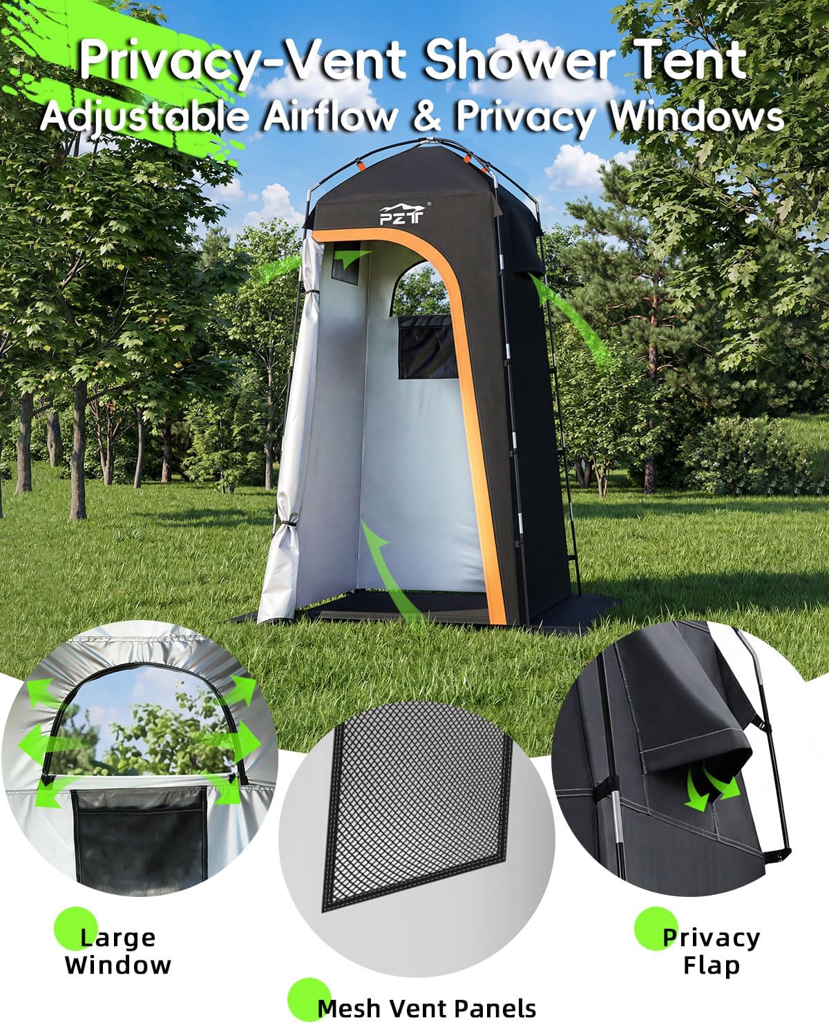 Large Shower Tent, Portable Privacy Tent with Mesh Floor & Carrying Bag