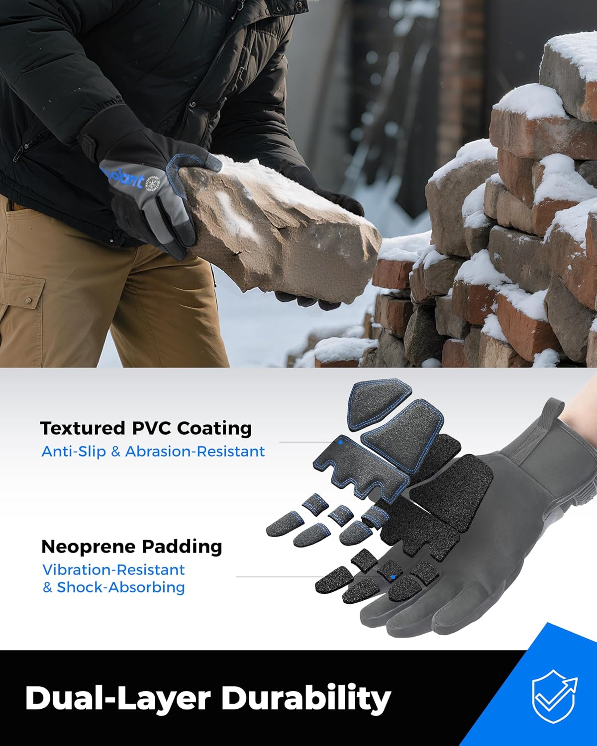toolant Winter Work Gloves for Men, Insulated Waterproof Work Gloves with Reinforced Palm for Cold Weather Protection